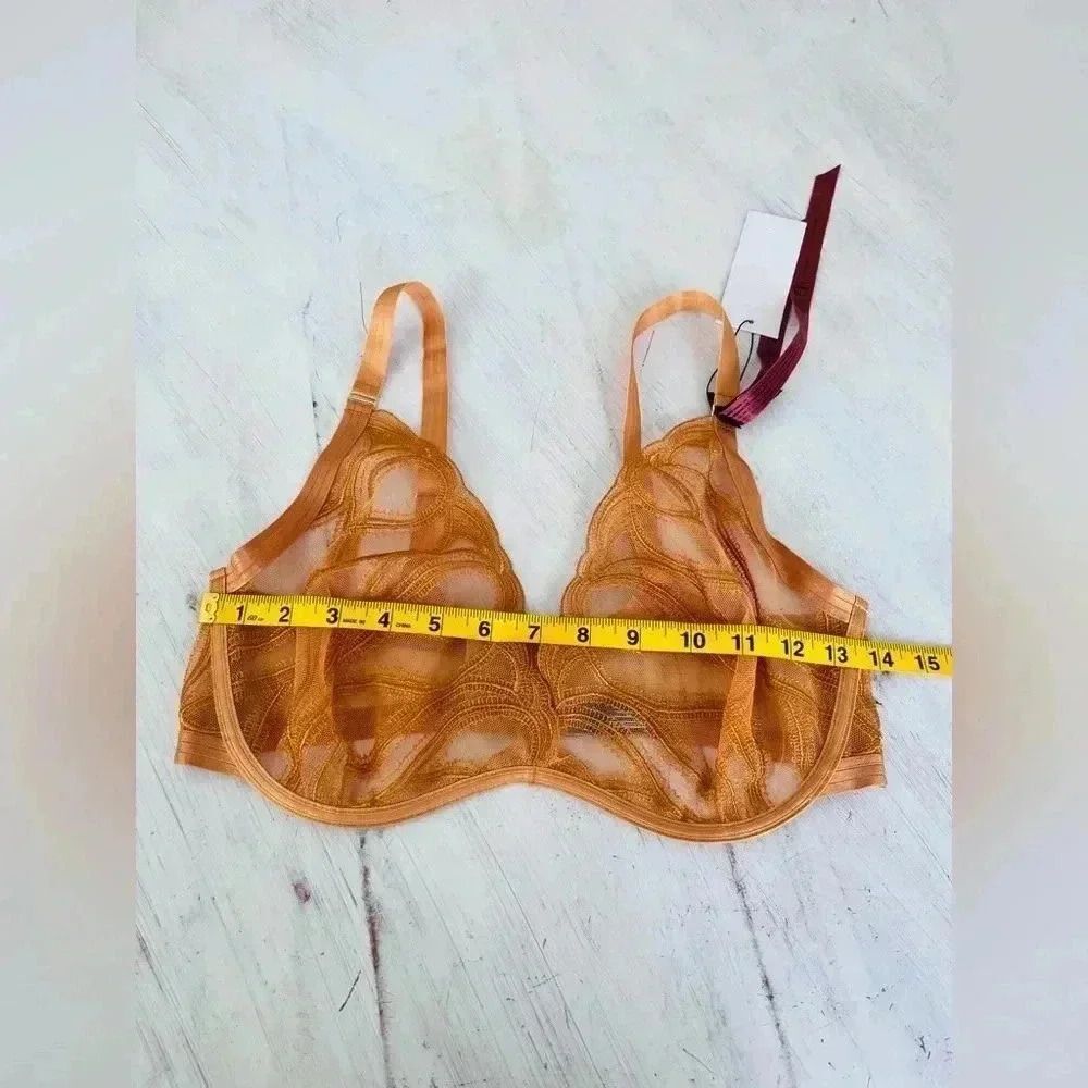 Sheer Lace Bralette & High Waist Brief Set - Gold - Picture 12 of 16